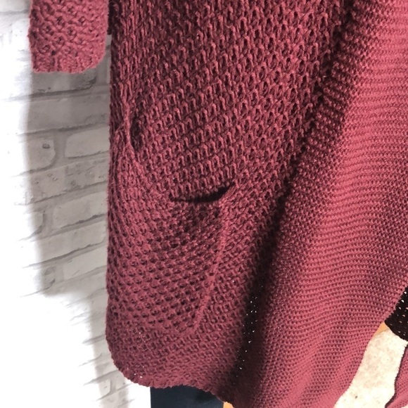Lucky Brand long open cardigan, dark red, small - Picture 3 of 7
